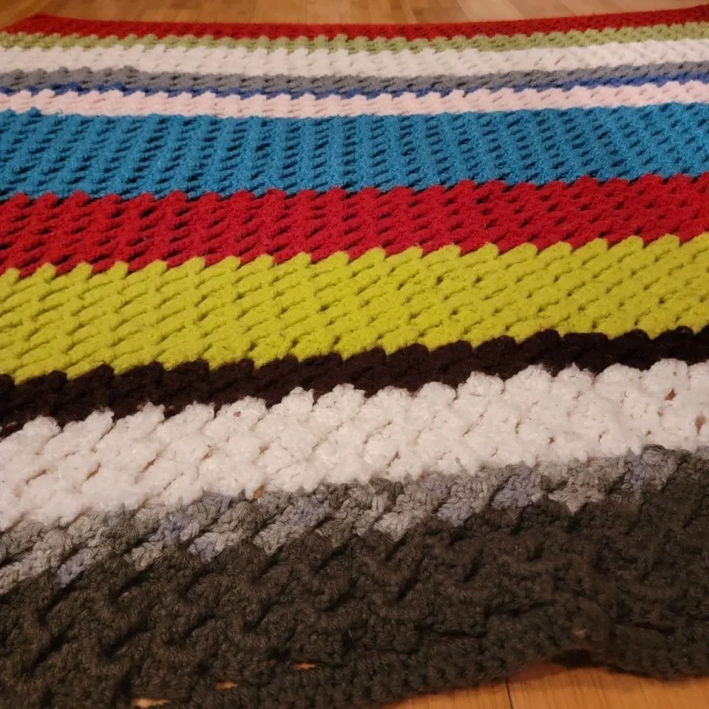Vintage Granny Crochet Afghan Throw baby Blanket Handmade Multi Color striped
